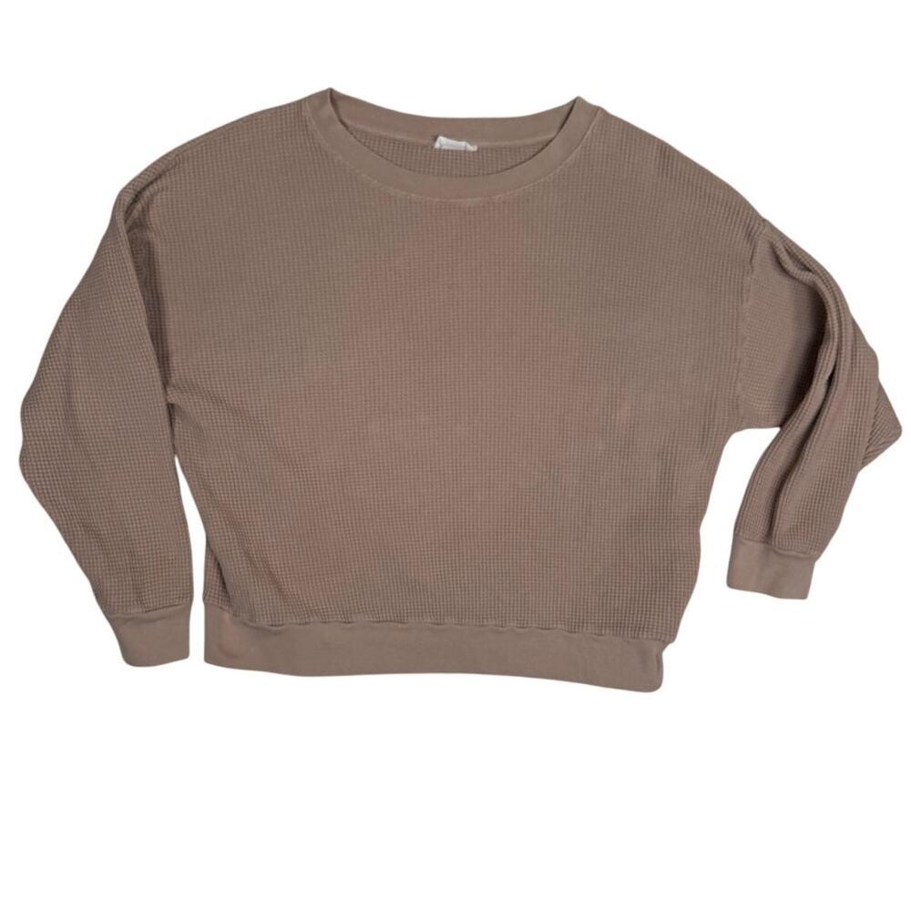 American Vintage Minimalist Waffle Pullover Sweatshirt Long Sleeve Cream M L